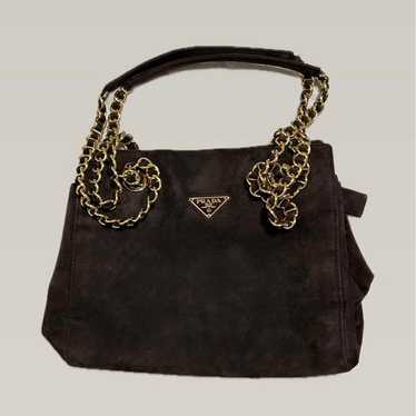 PRADA Gold Chain Shoulder Bag Suede