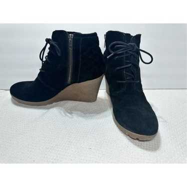 Mia black suede wedge heeled booties size 11 - image 1