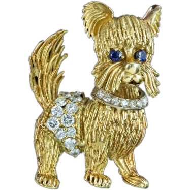 Vintage Diamond Sapphire Dog Brooch 18ct Gold Dat… - image 1