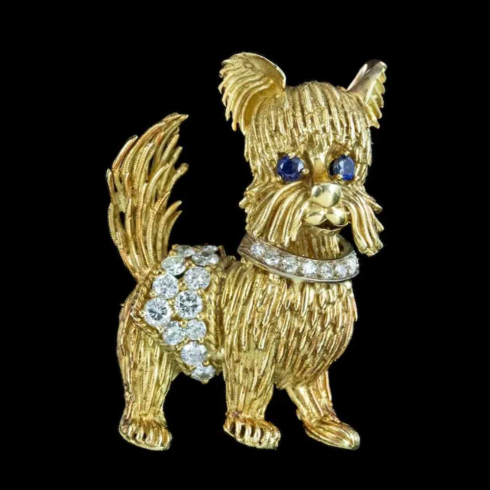 Vintage Diamond Sapphire Dog Brooch 18ct Gold Dat… - image 2