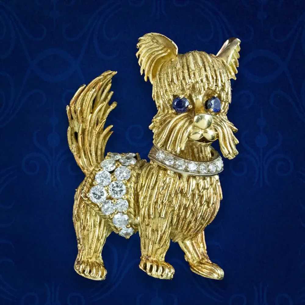 Vintage Diamond Sapphire Dog Brooch 18ct Gold Dat… - image 3