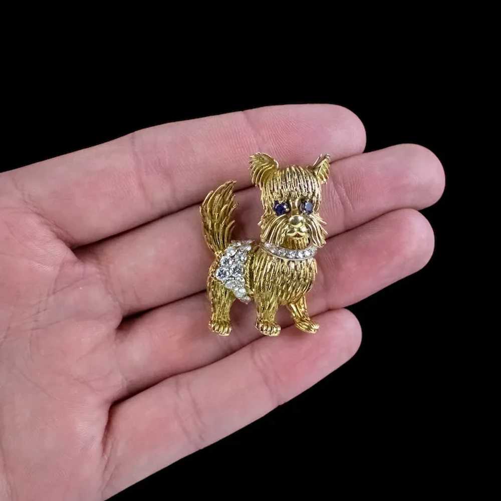 Vintage Diamond Sapphire Dog Brooch 18ct Gold Dat… - image 8