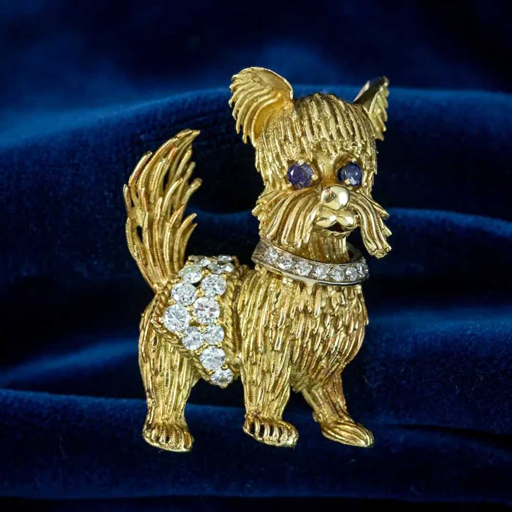 Vintage Diamond Sapphire Dog Brooch 18ct Gold Dat… - image 9