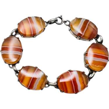 Vintage Sterling Silver Scottish Red Banded Agate… - image 1