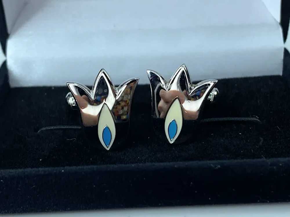 Blueberry Blue & White enamel Tulip flower cuffli… - image 2