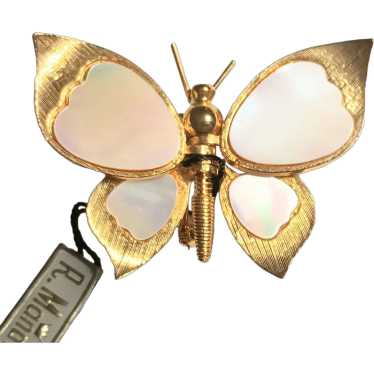 Robert Mandle posable butterfly brooch mother of … - image 1