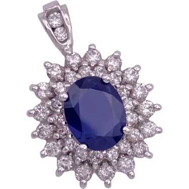 Double Diamond Halo Natural Sapphire Pendant  3.6… - image 1