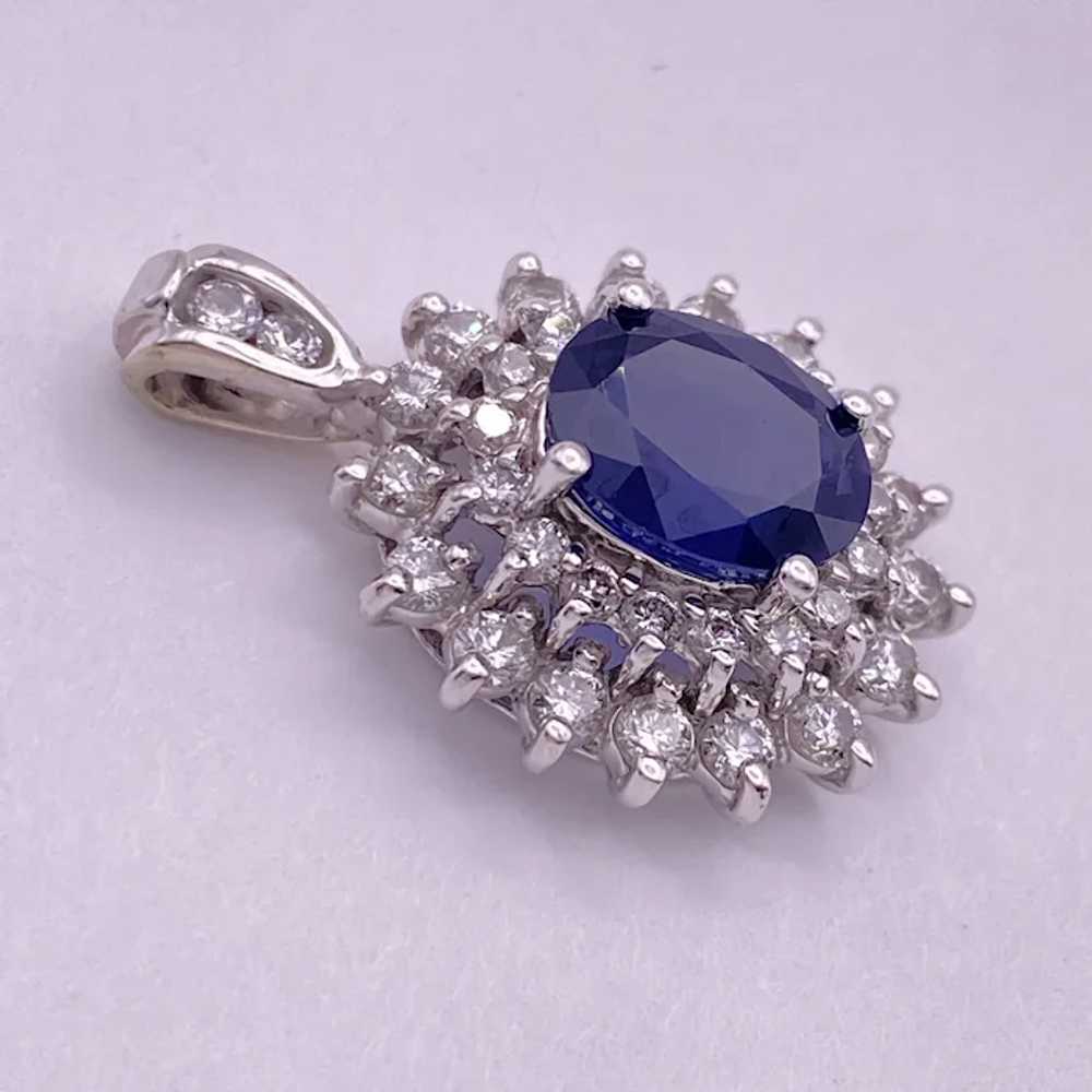 Double Diamond Halo Natural Sapphire Pendant  3.6… - image 2