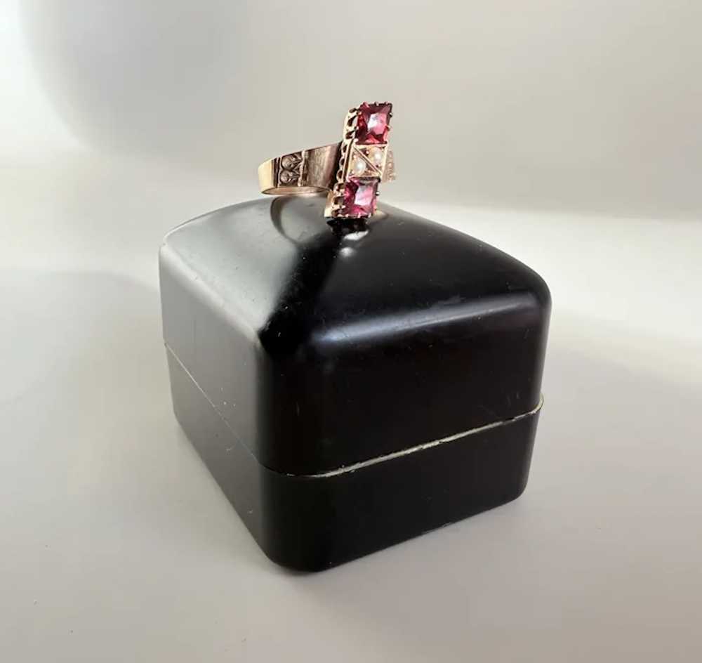 Antique Victorian 10k Gold Garnet & Seed Pearl Ri… - image 2