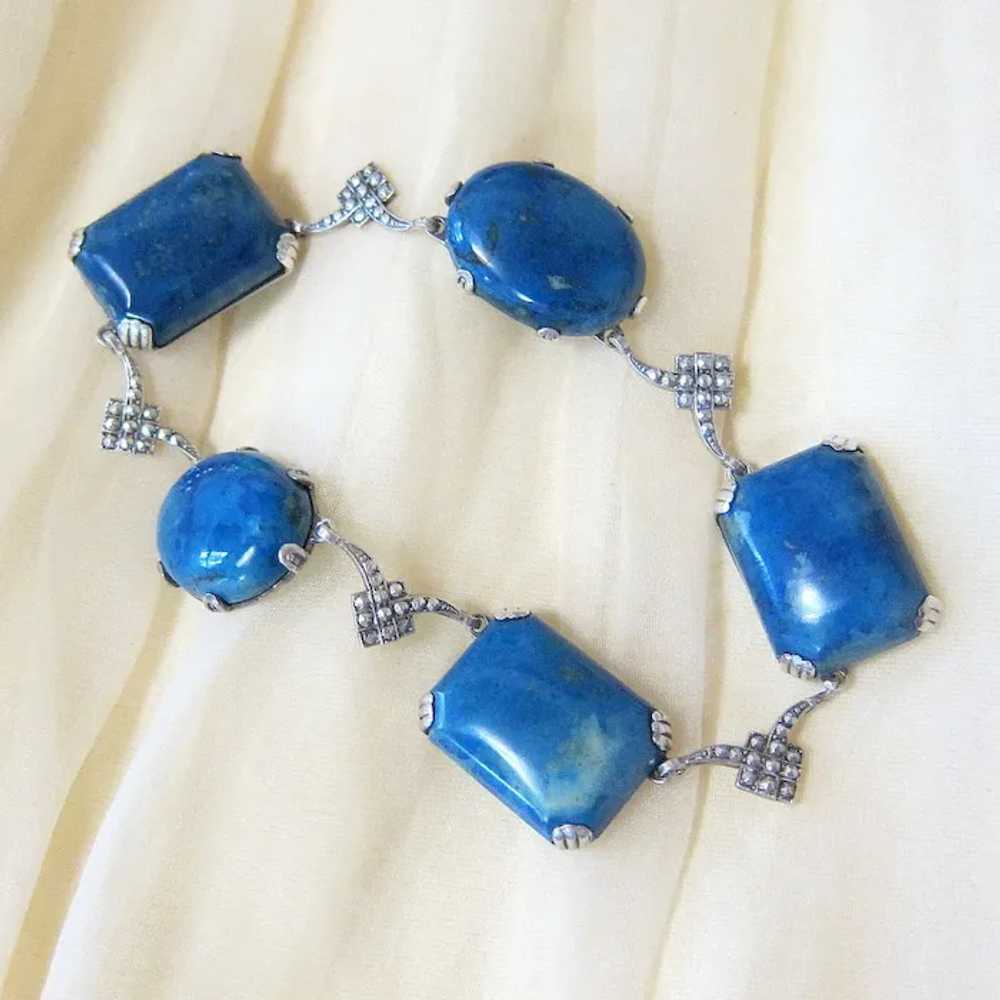 Art Deco Sterling Silver Azurite Stone Bracelet - image 10