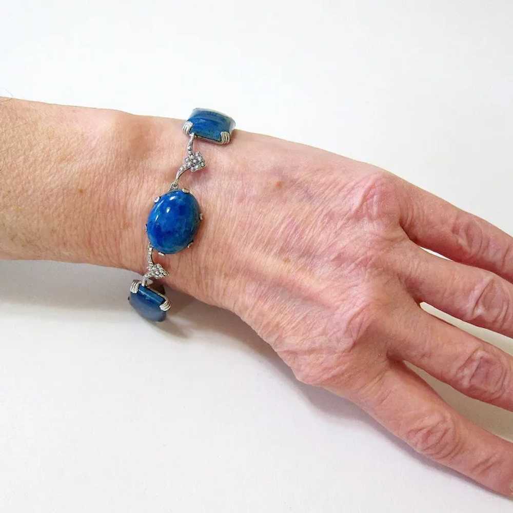 Art Deco Sterling Silver Azurite Stone Bracelet - image 2