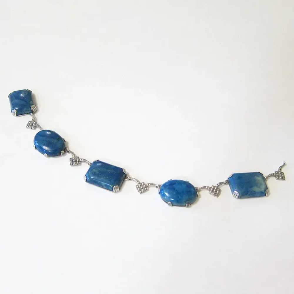 Art Deco Sterling Silver Azurite Stone Bracelet - image 3