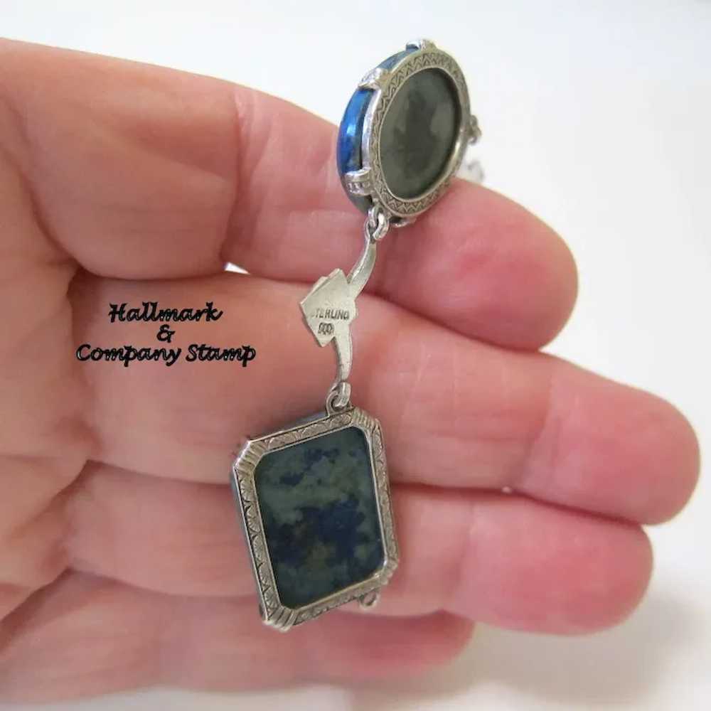 Art Deco Sterling Silver Azurite Stone Bracelet - image 4