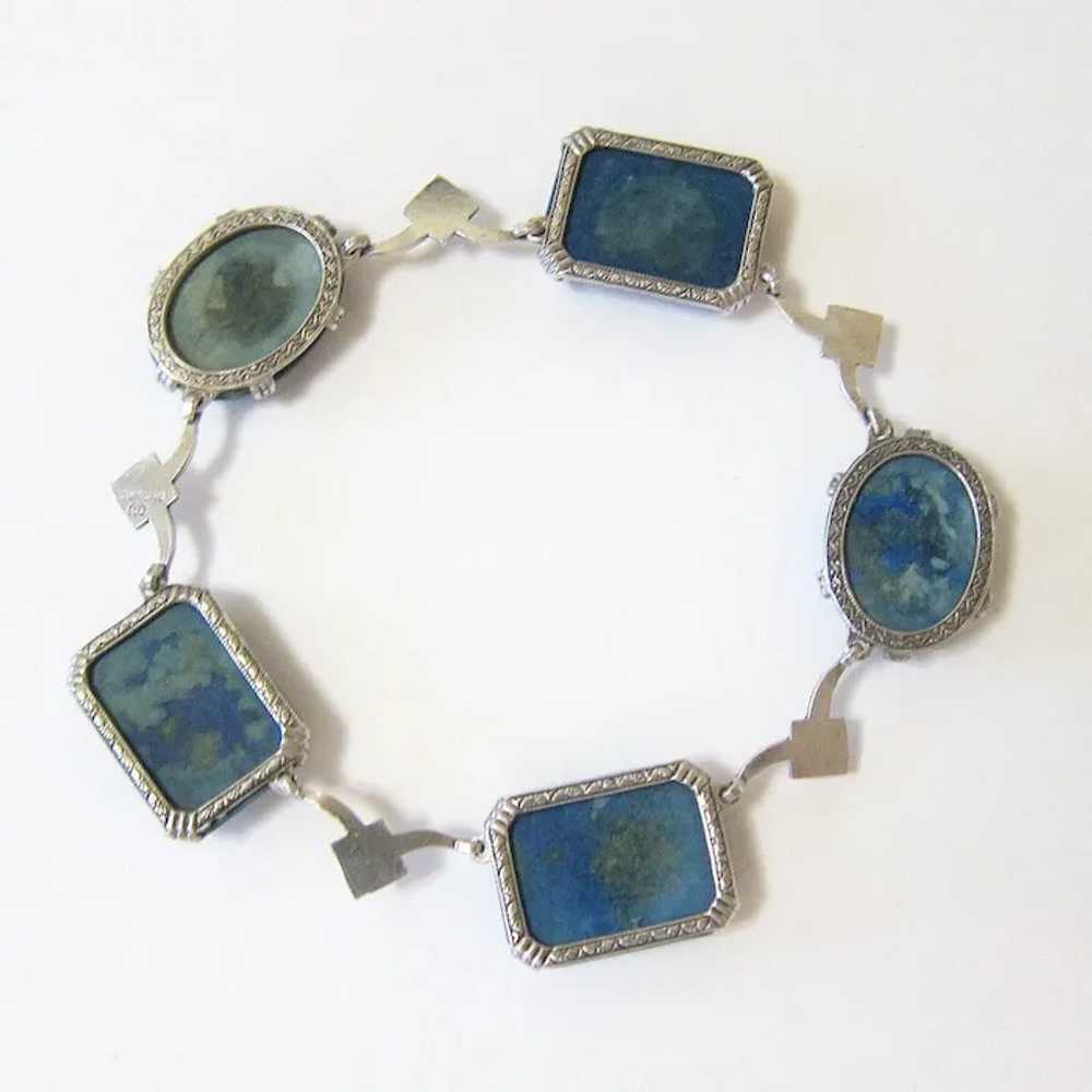 Art Deco Sterling Silver Azurite Stone Bracelet - image 5