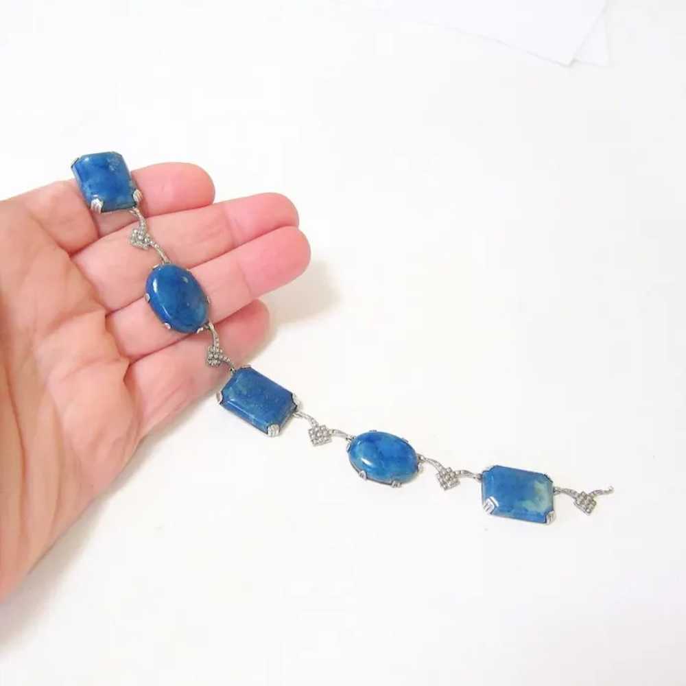 Art Deco Sterling Silver Azurite Stone Bracelet - image 6