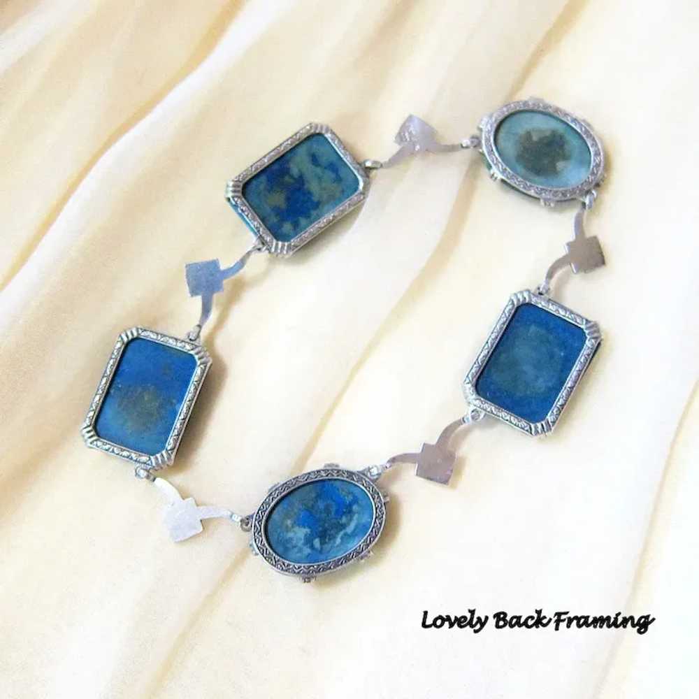 Art Deco Sterling Silver Azurite Stone Bracelet - image 7