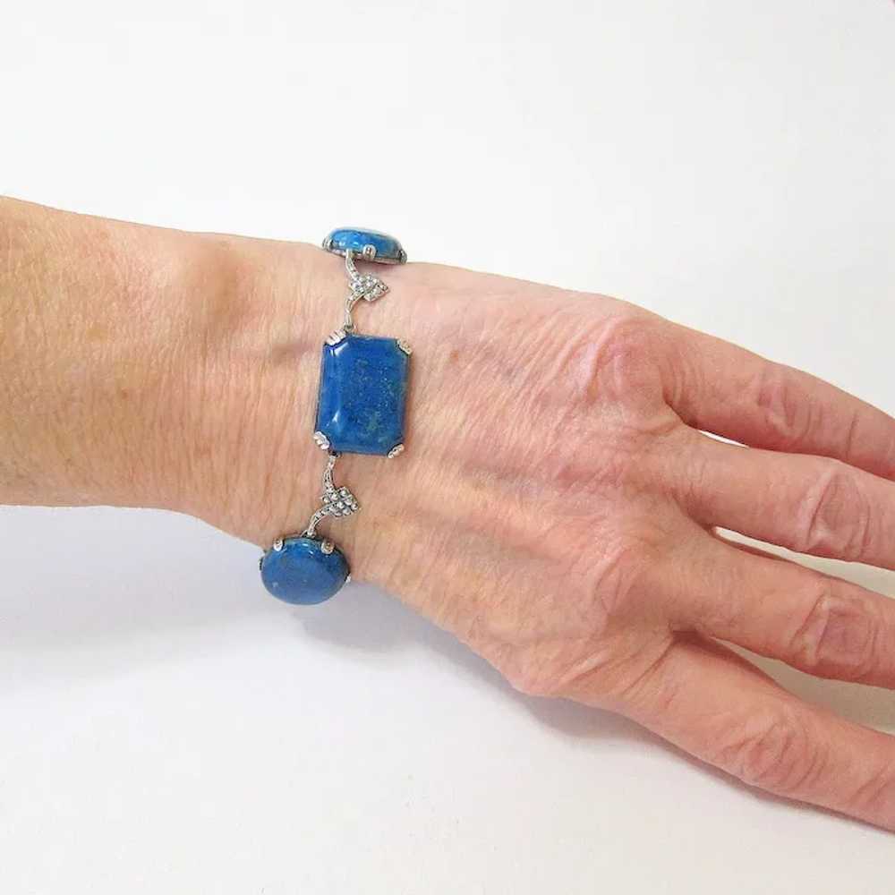 Art Deco Sterling Silver Azurite Stone Bracelet - image 8