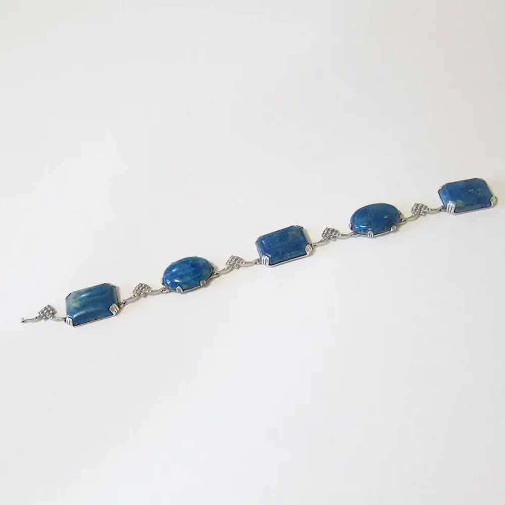 Art Deco Sterling Silver Azurite Stone Bracelet - image 9