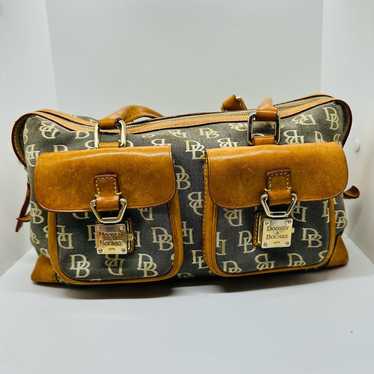 Vintage Dooney & Bourke Tan Denim Monogrammed Loc… - image 1