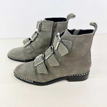 NWOT Topshop Marco Studded Gray Suede Buckle Boots