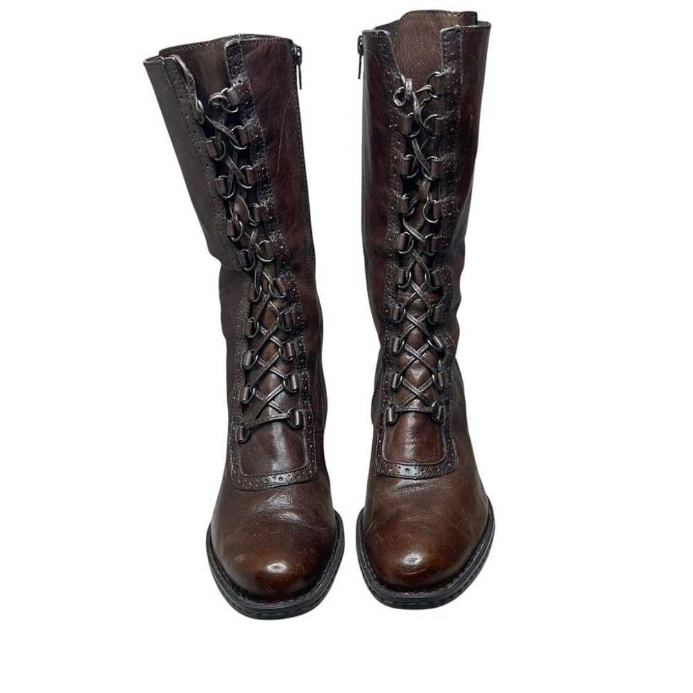 Born Brown Leather Tall Lace Up Granny Boots Wome… - image 2