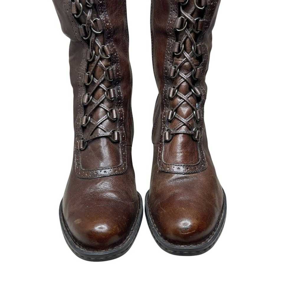 Born Brown Leather Tall Lace Up Granny Boots Wome… - image 3