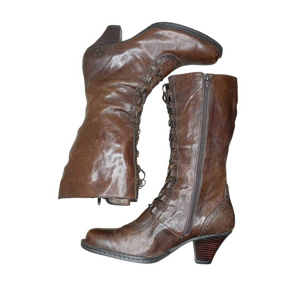 Born Brown Leather Tall Lace Up Granny Boots Wome… - image 5