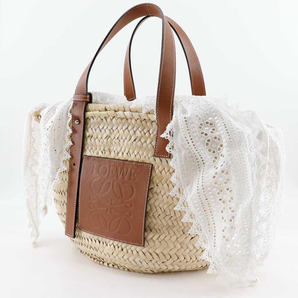 LOEWE Tote Bag Raffia, Leather, Cotton Beige / Br… - image 2