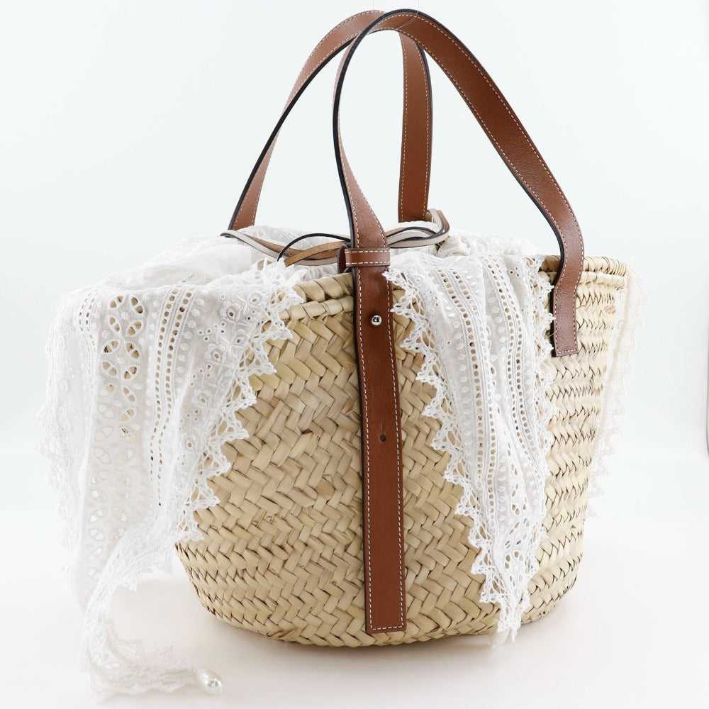 LOEWE Tote Bag Raffia, Leather, Cotton Beige / Br… - image 3