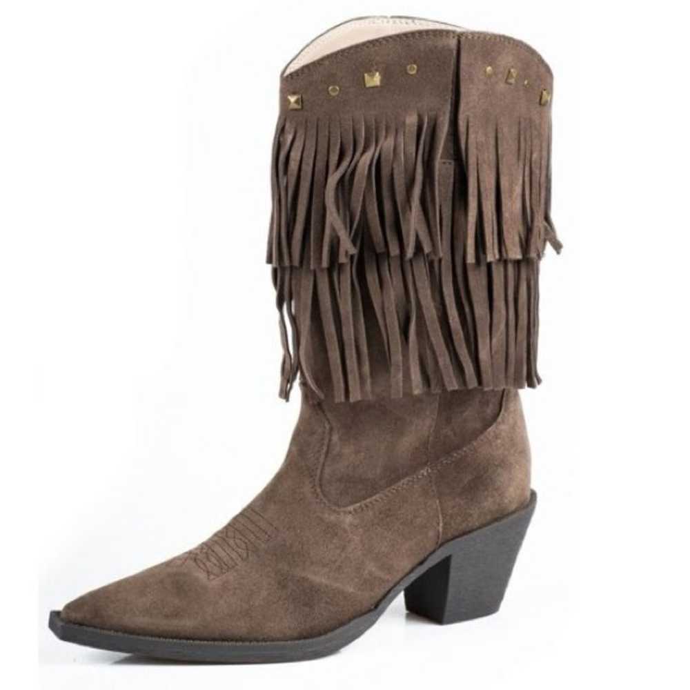 ROPER SHORT STUFF Brown Fringe Faux Suede Brown c… - image 5