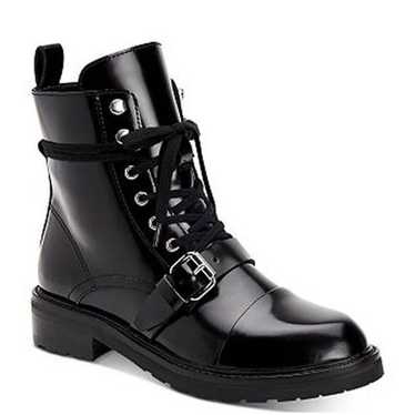 AllSaints Donita Black Patent Leather Moto Boot Si