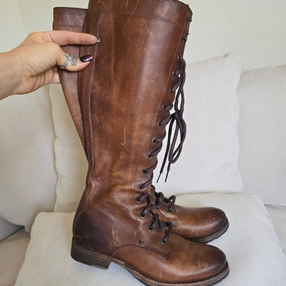 Rare Frye Melissa Cognac Brown Lace Up Riding Cam… - image 5