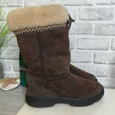 UGG Brown Leather Ultimate Cuff Sheepskin BOOTS Sh