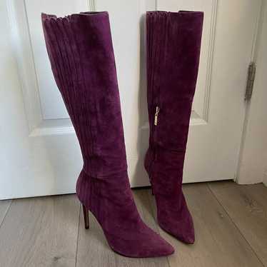 Vero Cuoio purple suede knee high stiletto boots