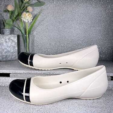 CROCS Ivory & Black Slip On Flats Loafers Shoes Si