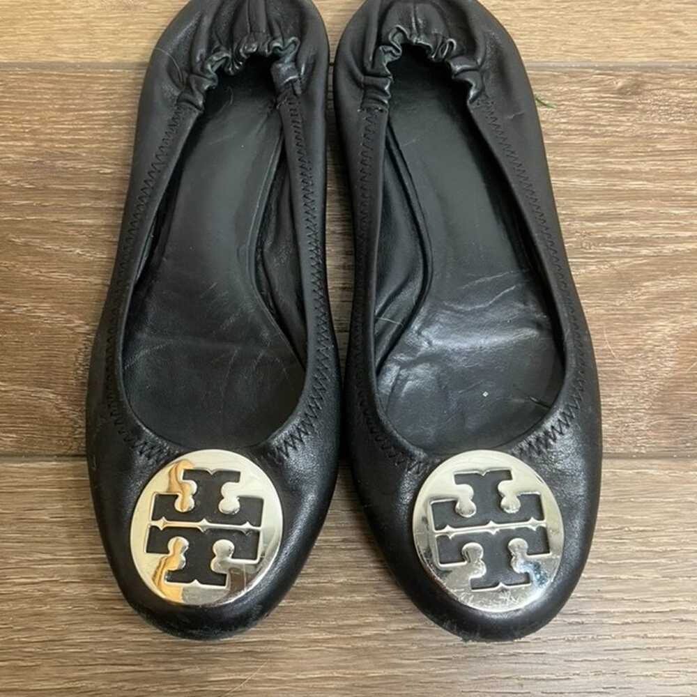 Tory Burch Reva Black Leather Women's Flats Metal… - image 1