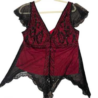 Scala vintage goth red beaded Y2K blouse