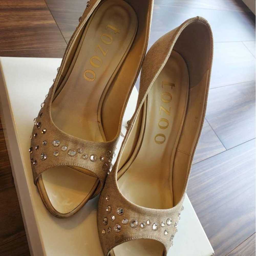 Beige open-toe high heels with stones - image 1