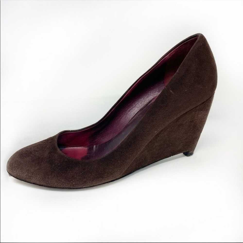 Miu Miu Chocolate Oxblood Suede Wedge Heels Euro … - image 1