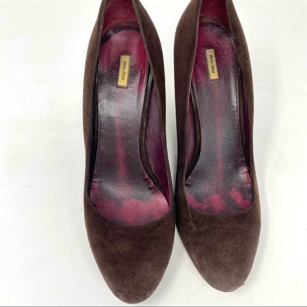 Miu Miu Chocolate Oxblood Suede Wedge Heels Euro … - image 7