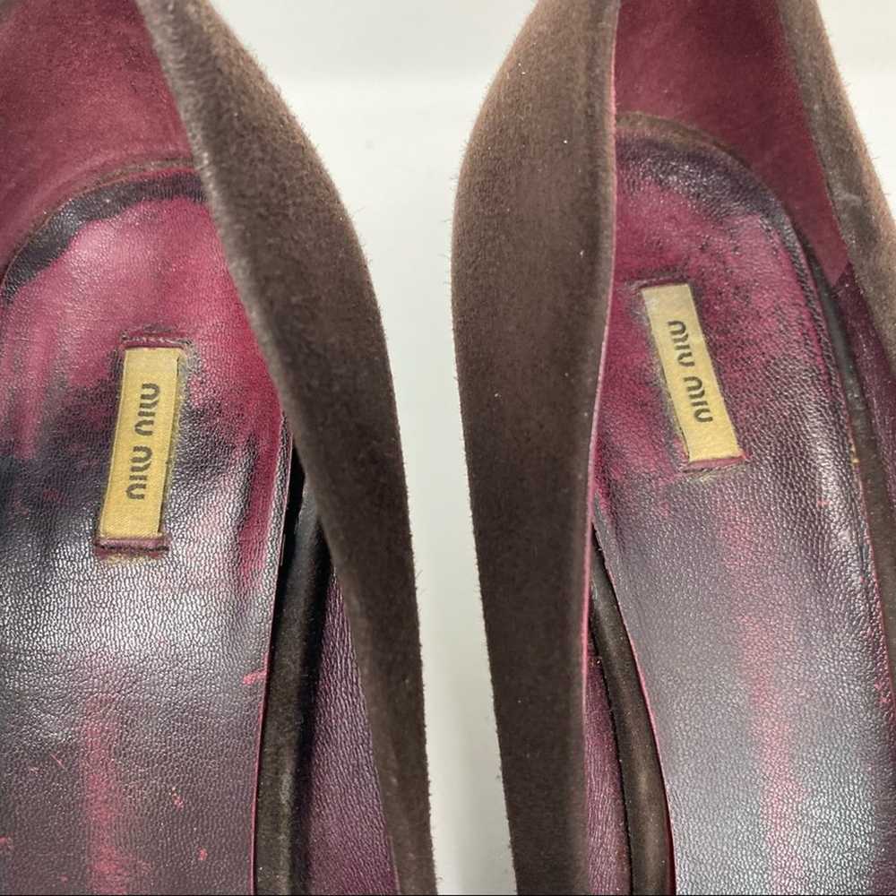 Miu Miu Chocolate Oxblood Suede Wedge Heels Euro … - image 8