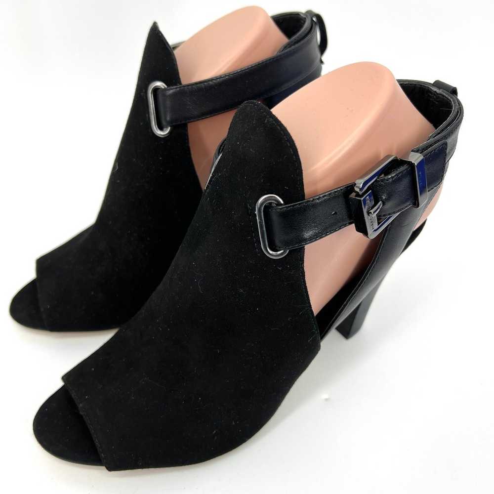 Marc Fisher Black Suede Peep Toe Ankle Strap Heel… - image 1