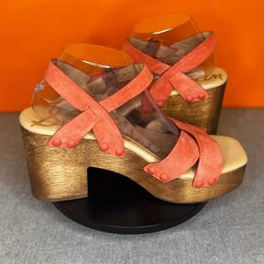 Sam Edelman Josefine Coral Pink Wood Block Chunky… - image 1