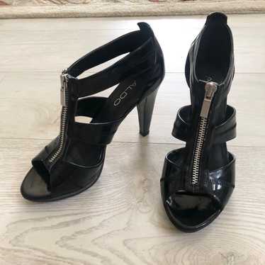 Aldo Black Strappy Zip-Front Heel Sandals