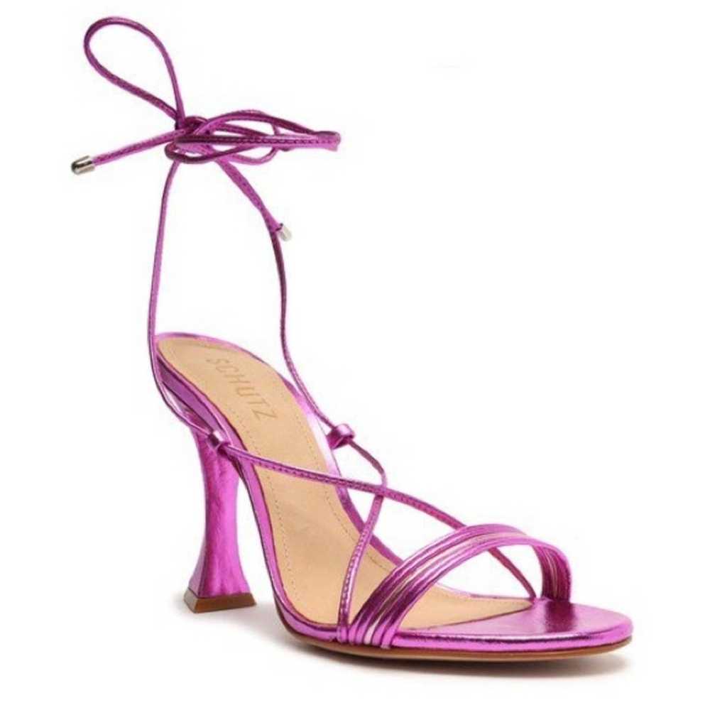 Schutz Bright Violet Arceli Metallic Leather Heel… - image 1