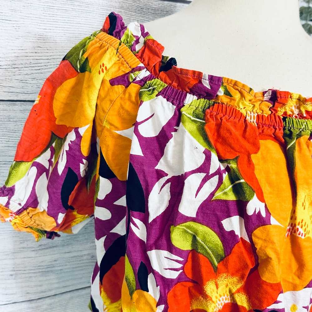 Vintage Tropical Print Off The Shoulder Crop Top … - image 2