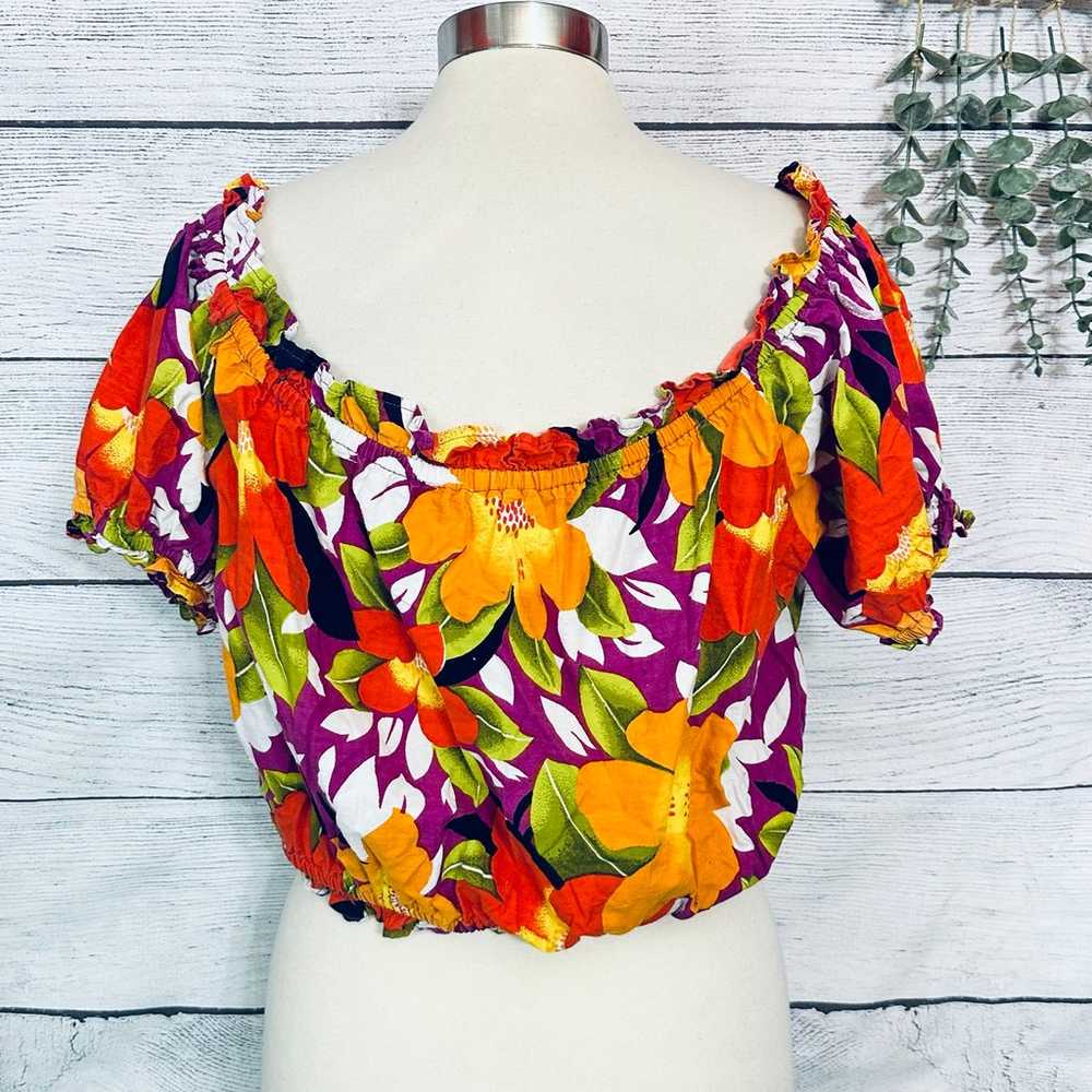 Vintage Tropical Print Off The Shoulder Crop Top … - image 4