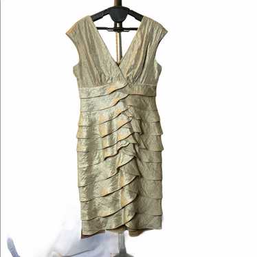 London Times Gold Metallic Tiered Dress Size 6