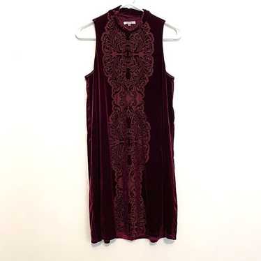 MAURICES Velvet Shift Dress Burnout Pattern Burgun