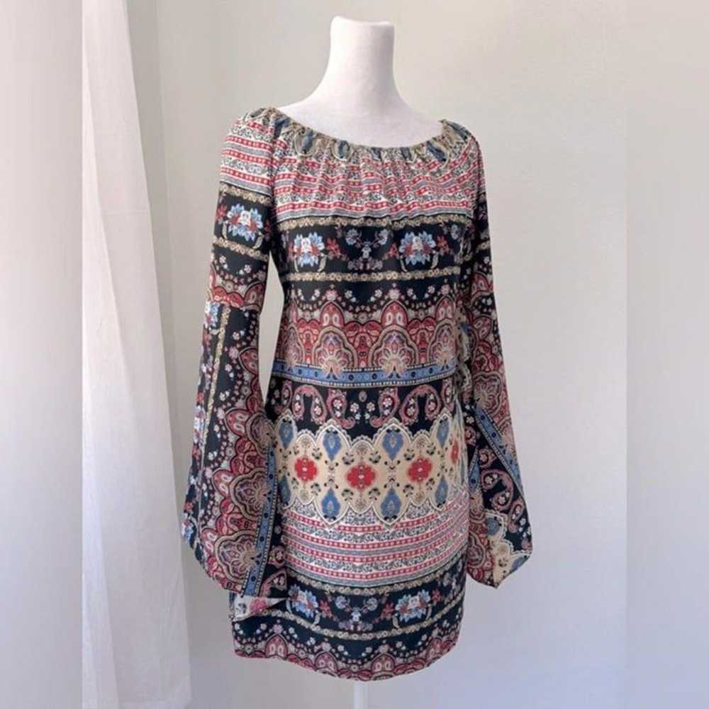 2 Hearts Paisley Print Bell Sleeve Mini Dress - image 1